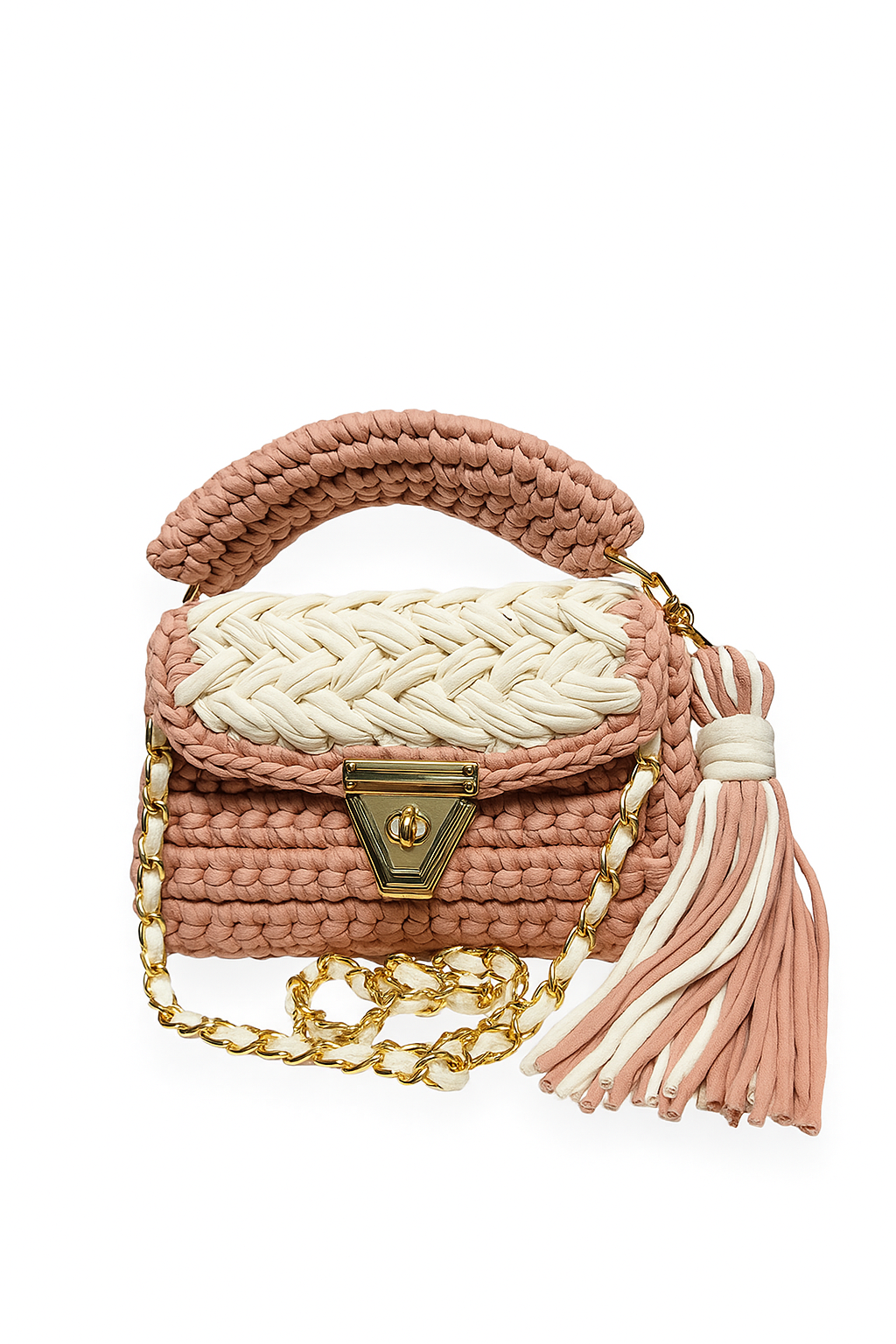 Crochet Hand Bag White and Pink