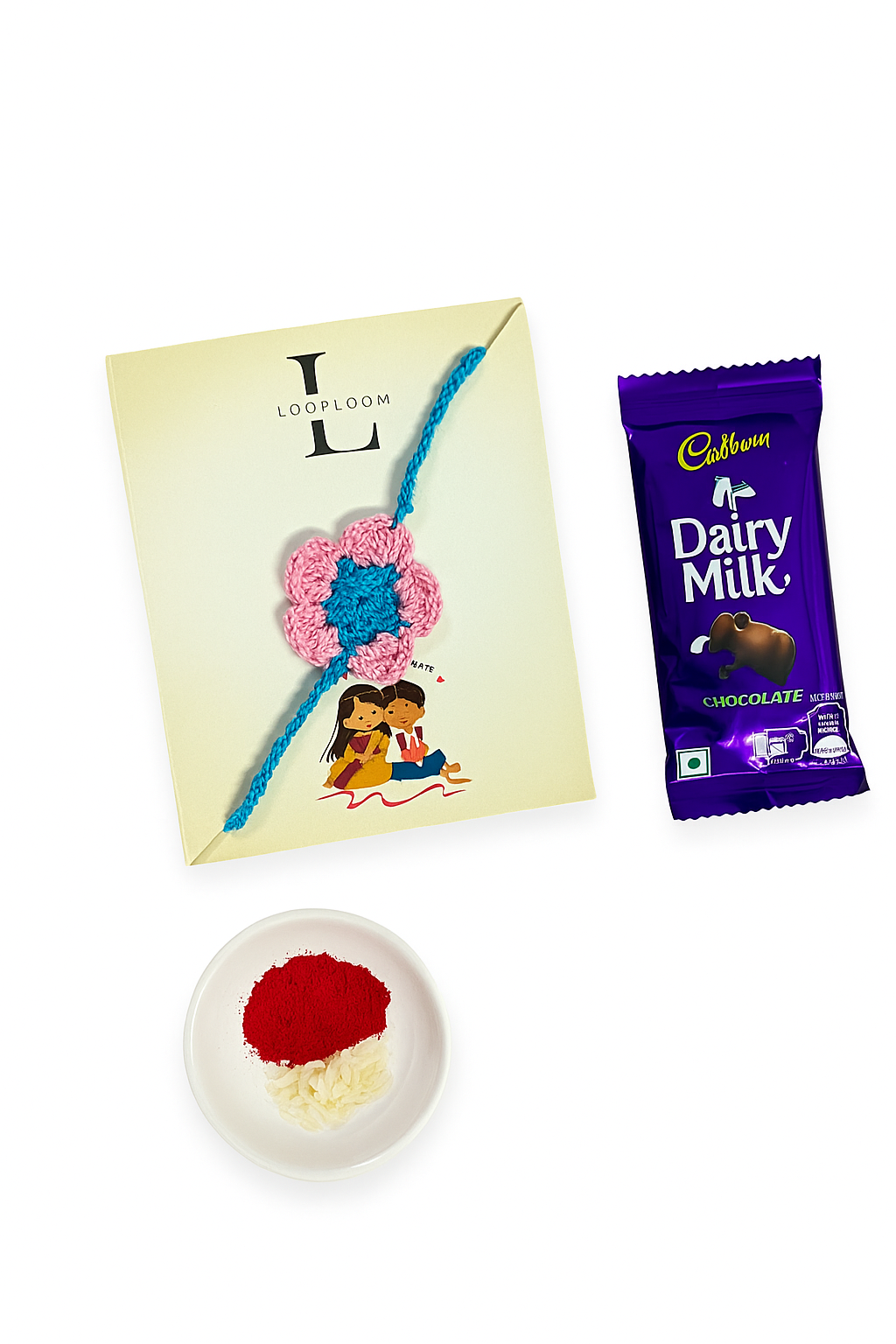 Handmade Crochet Floral Rakhi with Choclate