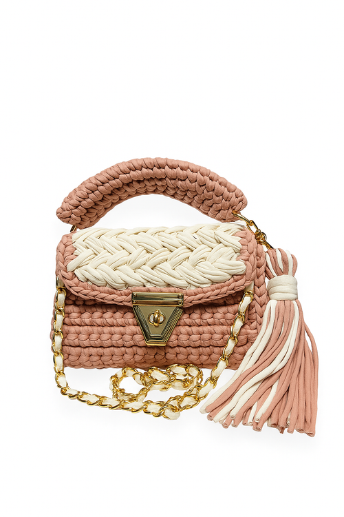 Crochet Hand Bag White and Pink