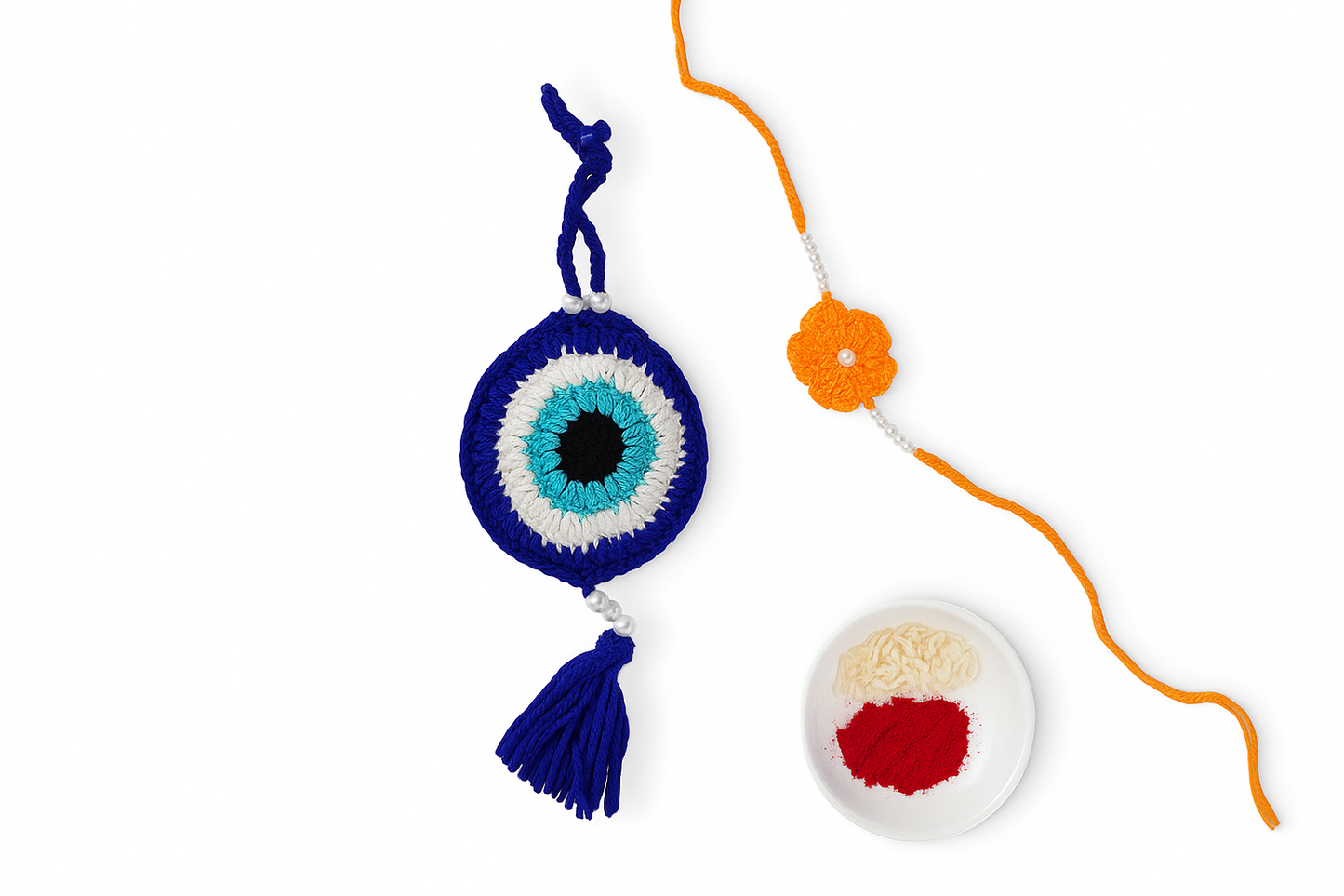 Handmade Crochet Rakhi with Evileye