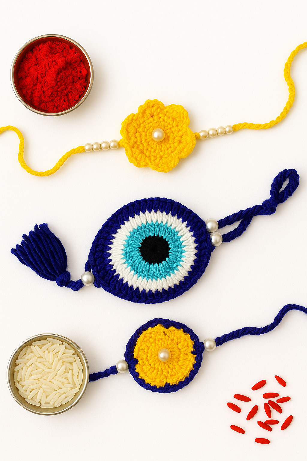 Handmade Crochet Rakhi with Evileye
