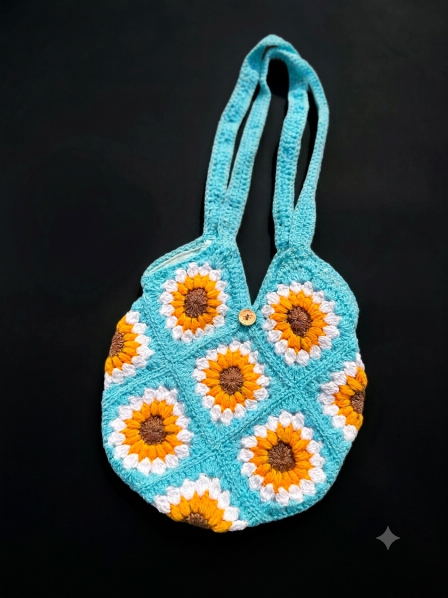 Crochet handmade multi colour tote bag