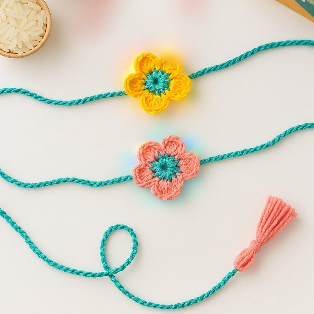 🧵 Set of 2 Crochet Rakhis – Handcrafted Threads of Love
