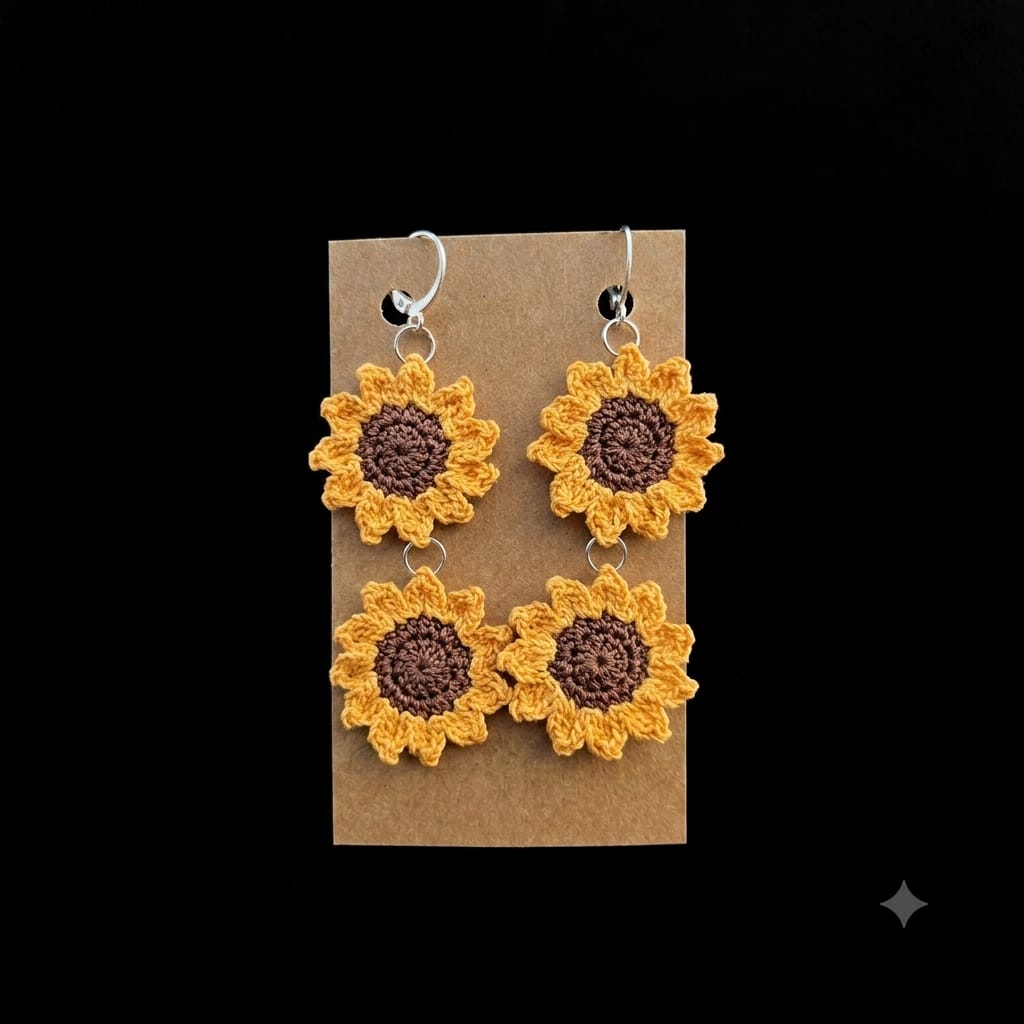 Sunflower crochet ear rings