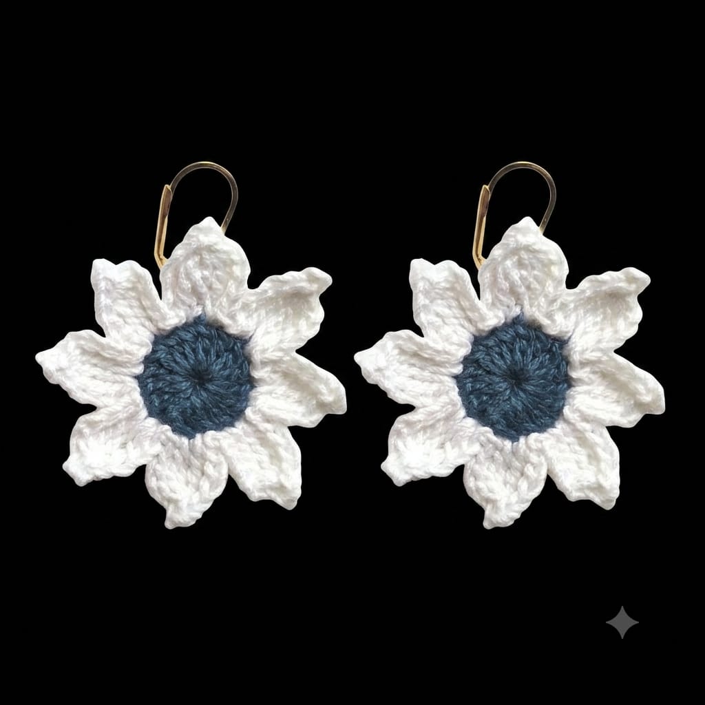 White flower crochet ear rings